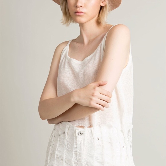 Distressed Tank Top Thin Sweater Cream New - Picture 2 of 4